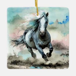 Ornement En Céramique Aquarelle de cheval de trait majestueux 