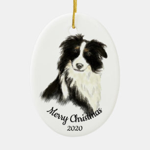 Ornement En Céramique Aquarelle de Noël en date Bordure Collie Chien