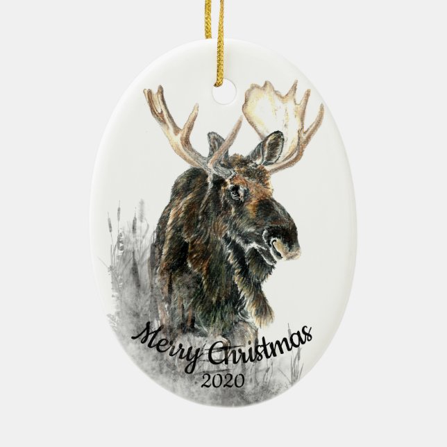 Ornement En Céramique Aquarelle de Noël sur mesure Oie animal Art (Dos)