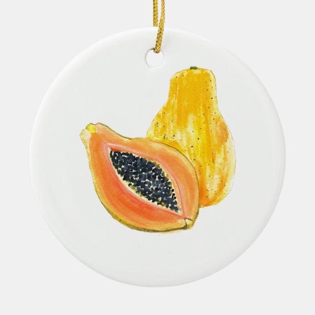 Ornement En Céramique Aquarelle de Papaya (Devant)