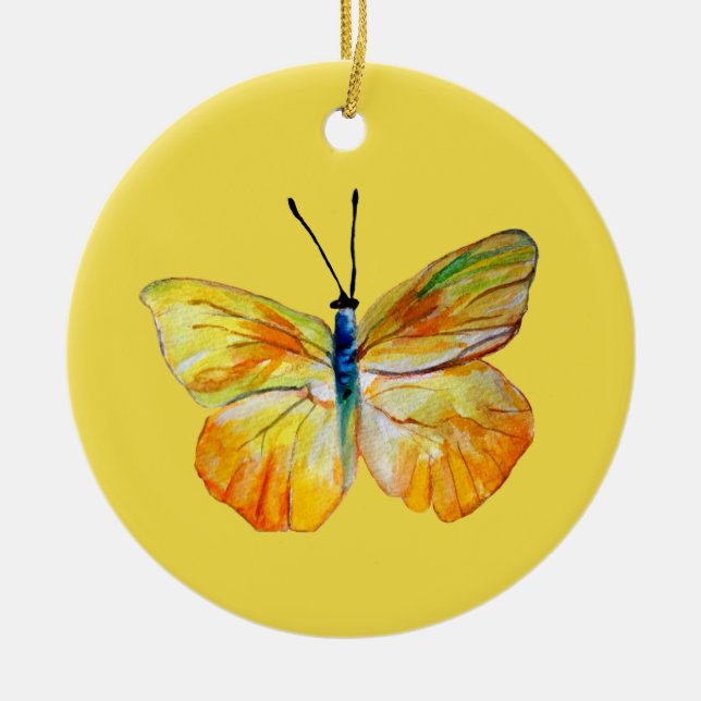 Ornement En Céramique Aquarelle papillon jaune dessinOrnement circulaire (Devant)