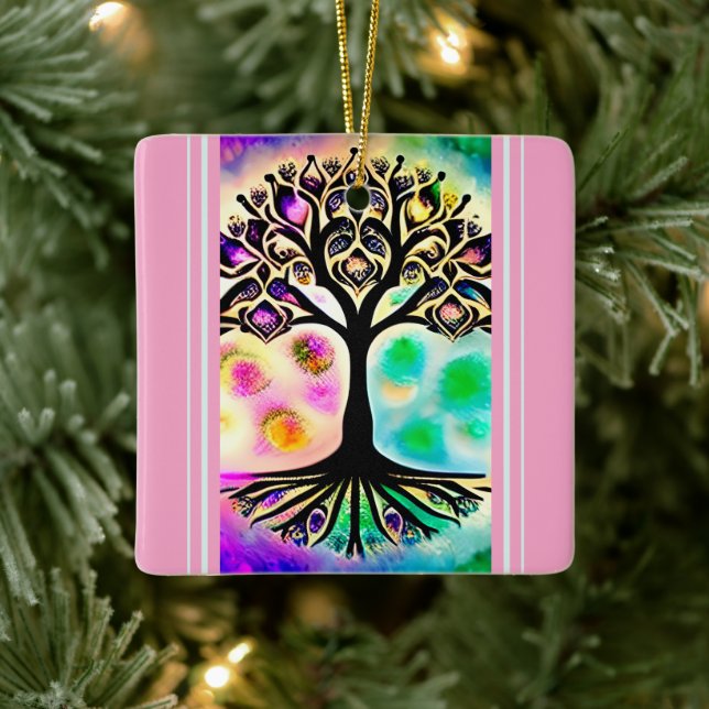 Ornement En Céramique Aquarelle personnalisée Arbre de vie inspirant (Arbre)