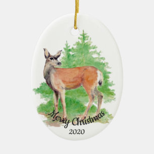 Ornement En Céramique Aquarelle personnalisée de Noël Cerf animal