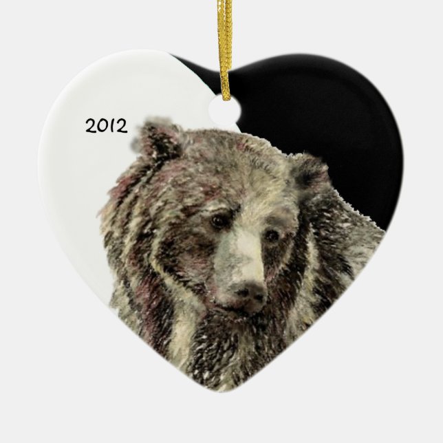 Ornement En Céramique Aquarelle personnalisée Grizzly Ours animal (Devant)