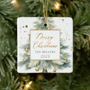 Ornement En Céramique Arborescence de Noël Gold Script moderne