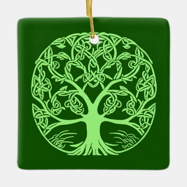 Ornement En Céramique Arbre à noeuds celtique de la vie émeraude vert (Devant)