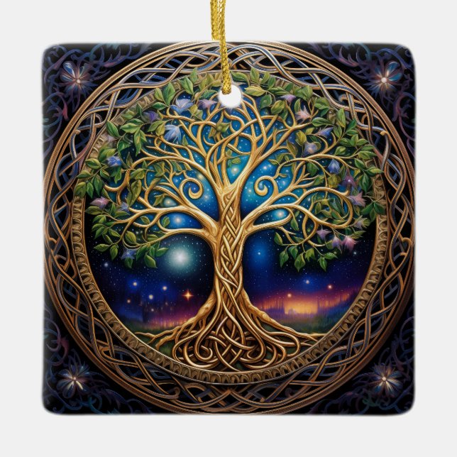 Ornement En Céramique Arbre Céleste De Vie Noeud Céleste (Devant)
