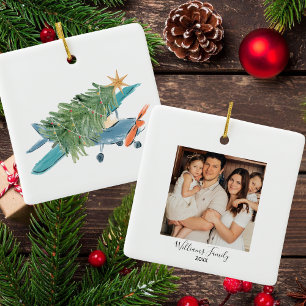 Ornement En Céramique Arbre d'avion de Noël & Photo Simple Aviation