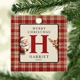 Ornement En Céramique Arbre de Noël avec photo de Santa monogrammé