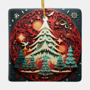 Ornement En Céramique Arbre de Noël coupé en papier
