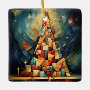 Ornement En Céramique Arbre de Noël Cubisme