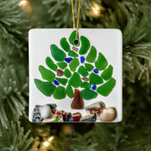 Arbre de Noël en verre de mer vert artisanal