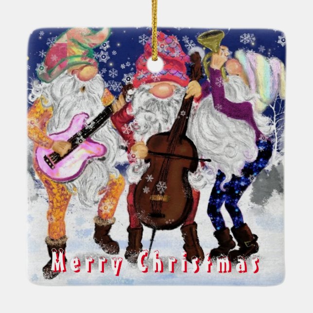 Ornement En Céramique Arbre de Noël Ornament Gnomes Musique Band (Dos)
