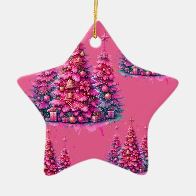 Ornement En Céramique Arbre de Noël rose tendance Preppy esthétique (Devant)