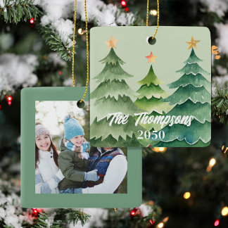 Ornement En Céramique Arbre de Noël vert Photo Fête personnalisée