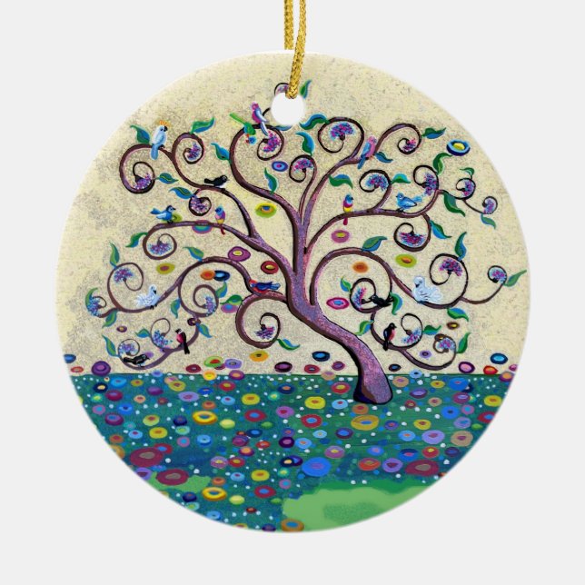 Ornement En Céramique Arbre de vie avec oiseaux (Devant)