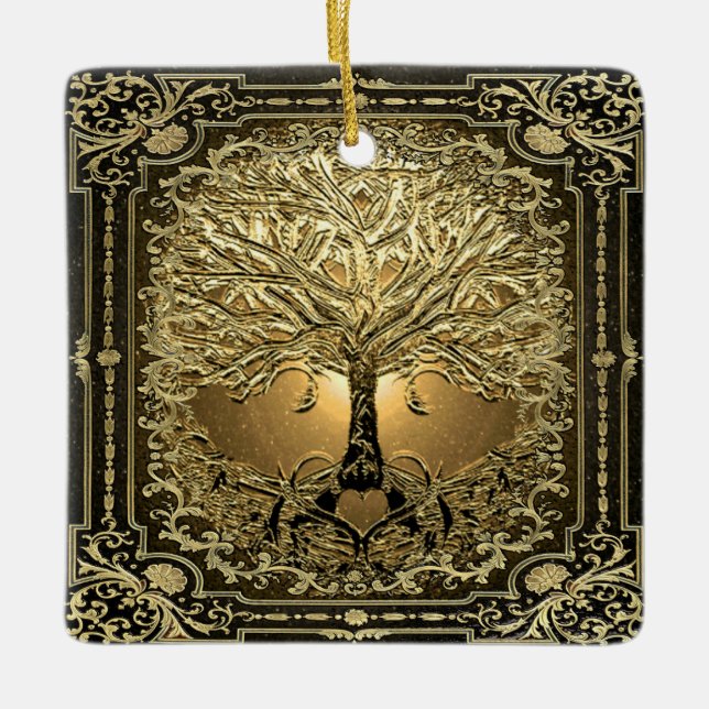 Ornement En Céramique Arbre d'or de la vie Ancien Rustique (Devant)