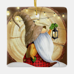 Ornement En Céramique Arbre rustique, Neige, Lumière Noël