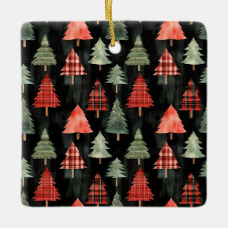 Ornement En Céramique Arbres de Noël rouges et verts sur le noir