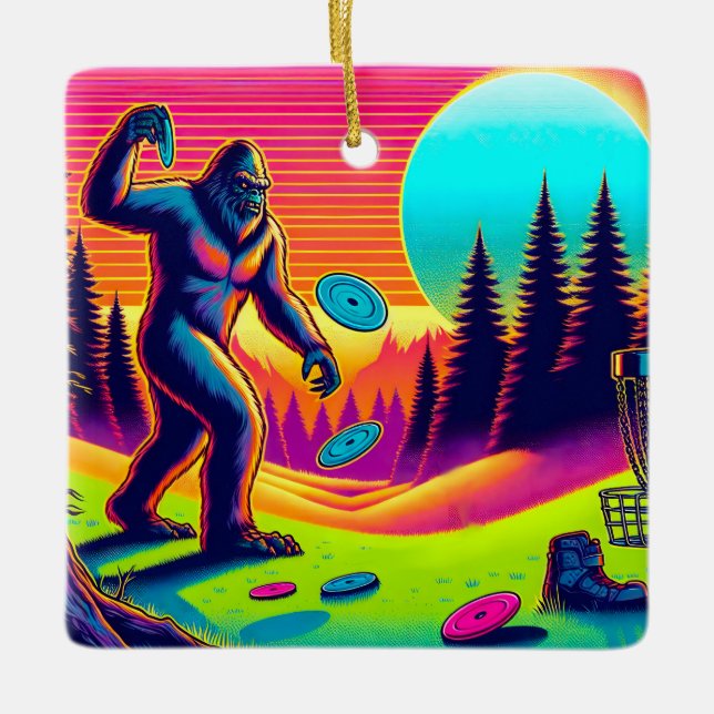 Ornement En Céramique Arbres noirs | Bigfoot Disc Golf Humour (Devant)