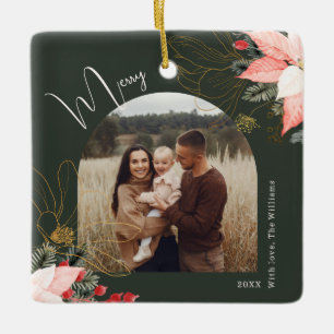 Ornement En Céramique Arc Floral d'hiver Joyeux Noël