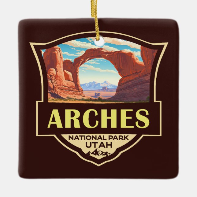 Ornement En Céramique Arches National Park Illustration Rétro (Devant)