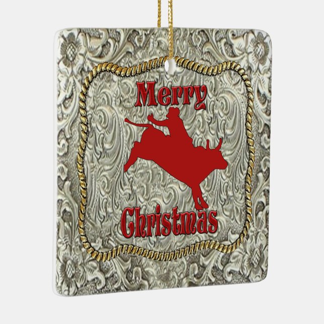 Ornement En Céramique Argent Bull Rider Belt Buckle Noël (Droite)
