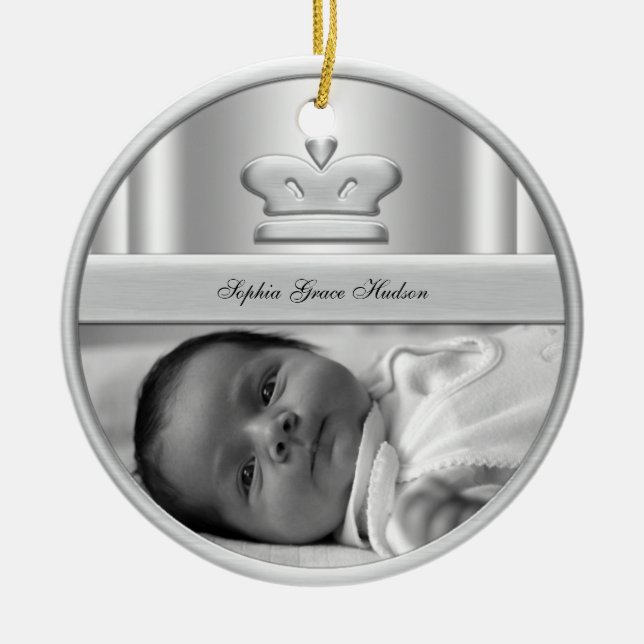 Ornement En Céramique Argent Princesse Couronne Baby Girl Photo Ornament (Devant)