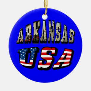 Ornement En Céramique Arkansas Picture et USA Flag Text