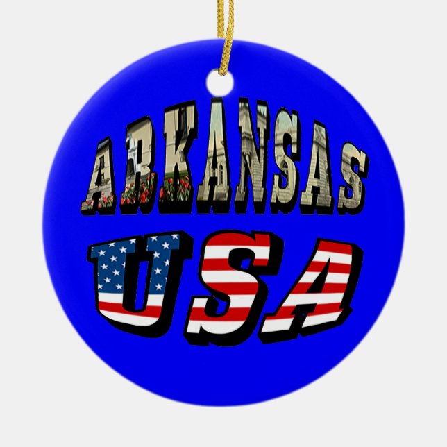 Ornement En Céramique Arkansas Picture et USA Flag Text (Devant)
