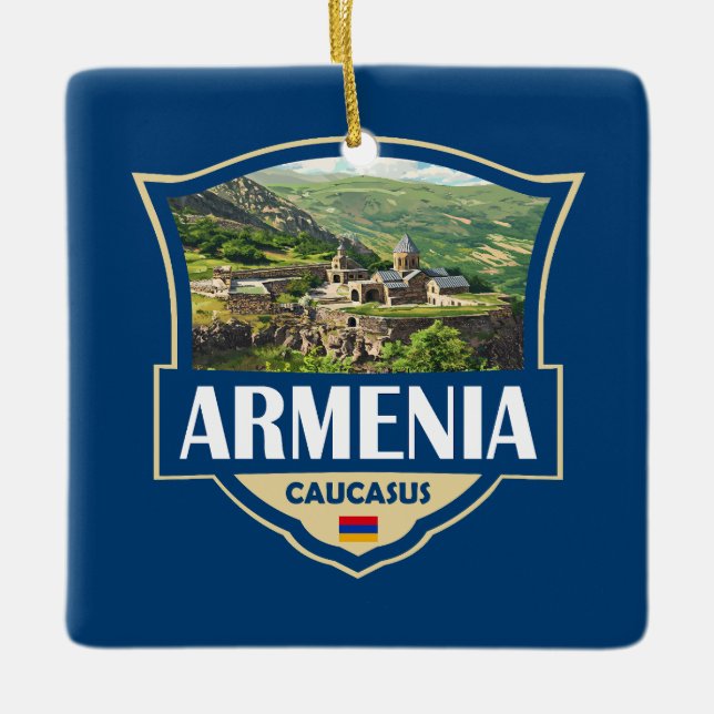 Ornement En Céramique Armenia Illustration Retro Badge (Devant)