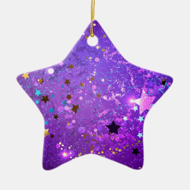 Ornement En Céramique Arrière - plan de feuille violet avec étoiles (Devant)