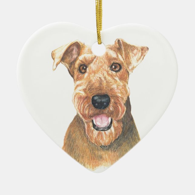 Ornement En Céramique Art d'Airedale Terrier (Devant)