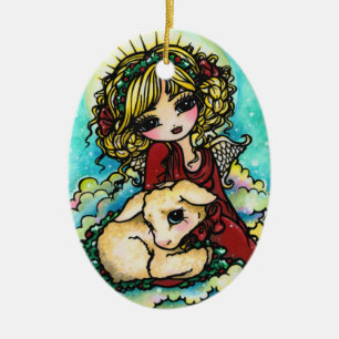Ornement En Céramique Art d'ange de miracle de Noël par Hannah Lynn