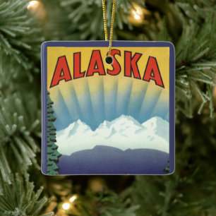 Ornement En Céramique Art de l'affiche de voyage vintage en Alaska, Pays