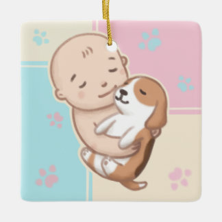 Ornement En Céramique Art de l'illustration de chien mignon et bébé