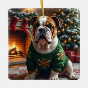Ornement En Céramique Art de Noël Bouledogue