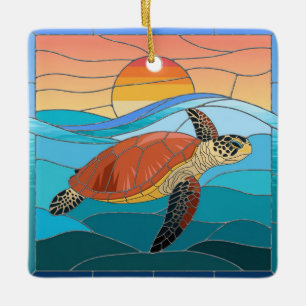 Ornement En Céramique Art de Verre Coloré, Tortue de Mer en Verre Coloré