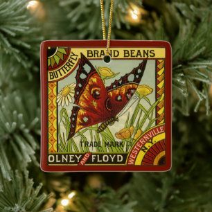 Ornement En Céramique Art d'étiquette de légume vintage, haricots de mar