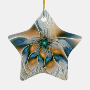 Ornement En Céramique Art fractal abstrait et fantaisiste avec du bleu