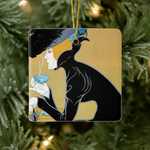 Ornement En Céramique Art Nouveau vintage, Lady Boire Marco Polo Thé