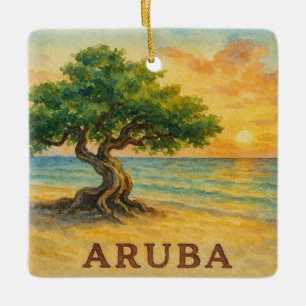 Ornement En Céramique Aruba Eagle Beach Divi Tree Heure Dorée