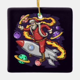 Ornement En Céramique Astronaut Santa in Space 