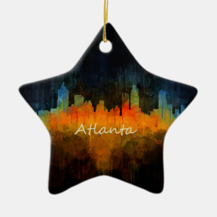 Ornement En Céramique Atlanta Ville Watercolor Skyline v4 Dark