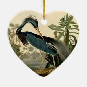 Ornement En Céramique Audubon Héron de Louisiane Oiseaux Amérique Art