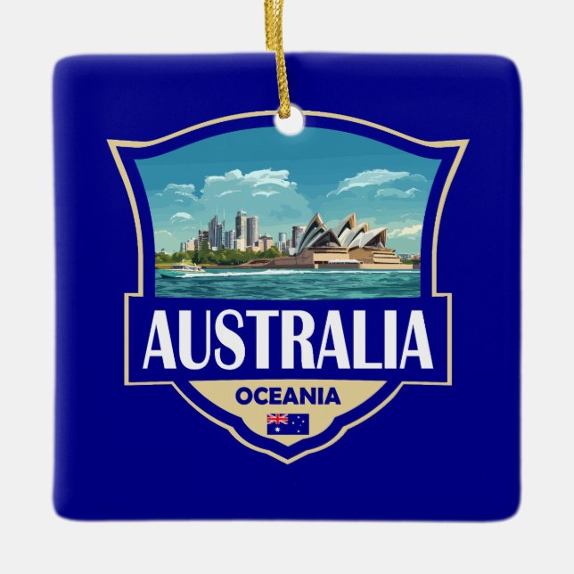 Ornement En Céramique Australia Illustration Retro Badge (Devant)
