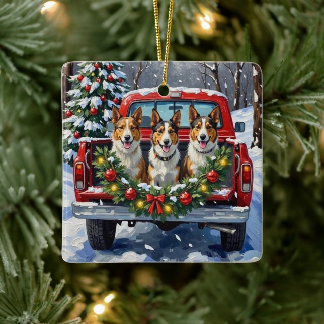 Ornement En Céramique Australian Kelpie Christmas Red Truck Holiday (Arbre)