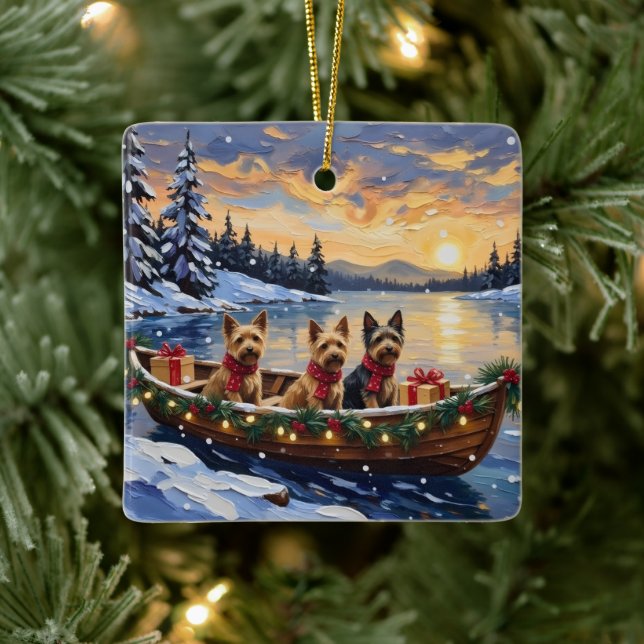 Ornement En Céramique Australian Terrier Christmas Boat Holiday (Arbre)
