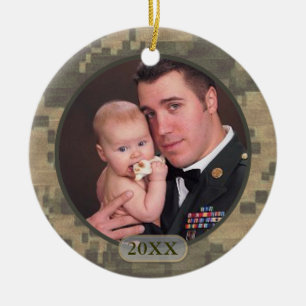 Ornement En Céramique Avant et dos militaires datés customisés de photo