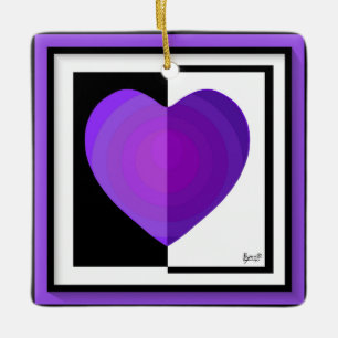 Ornement En Céramique B&W Purple Hearts Beating Ceramic Ornament